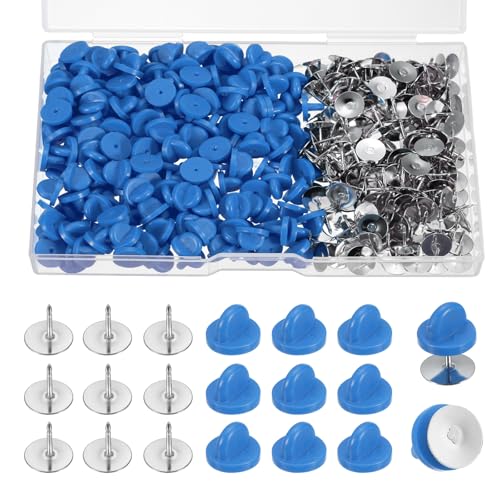 QUARKZMAN 200 Stück Paar Pin-Verschlüsse, Pin-Verschlüsse für Handwerk, Pin-Halter, Verriegelungsklemme, leere Rückseite, Pin mit Aufbewahrungsbox für Rucksäcke, Abzeichen, Himmelblau von QUARKZMAN