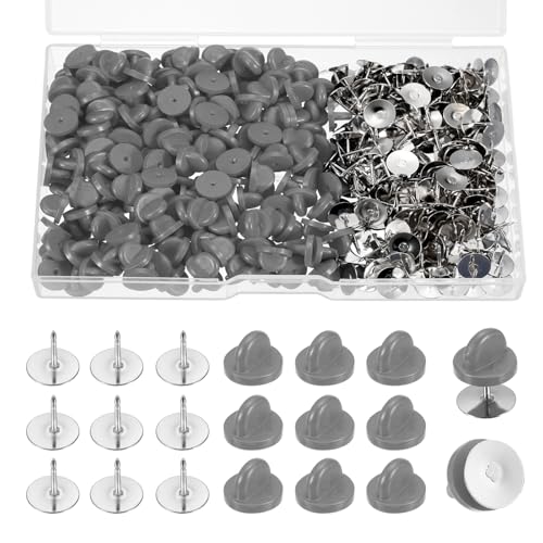 QUARKZMAN 200 Stück Paar Pin-Verschlüsse, Pin-Verschlüsse für Handwerk, Pin-Halter, Verriegelungsklemme, leere Rückseite für Rucksäcke, Hut, Abzeichen, Silbergrau von QUARKZMAN