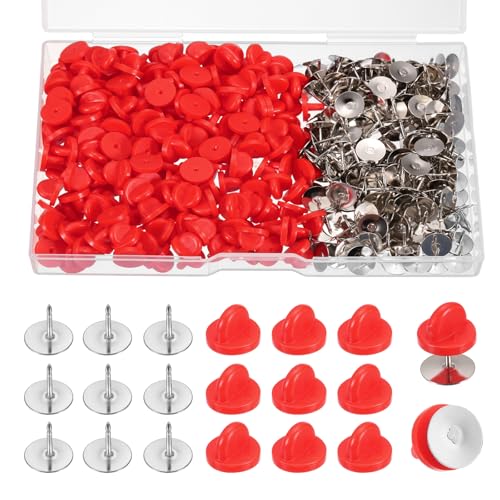 QUARKZMAN 200 Stück Paar Pin-Verschlüsse, Sicherheitsnadel-Verschlüsse für Pin-Halter, Verriegelungsklammern, leere Rückseite mit Aufbewahrungsbox für Rucksäcke, Hüte, Abzeichen, Rot von QUARKZMAN
