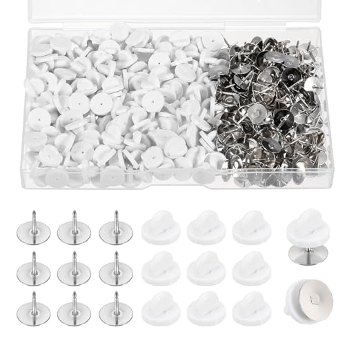 QUARKZMAN 200 Stück Paar Pin-Verschlüsse, Verriegelnde Pin-Verschlüsse für Pin-Halter, Verriegelnde Verschlüsse, Leere Rückseite für Rucksäcke, Hüte, Abzeichen, Weiß von QUARKZMAN