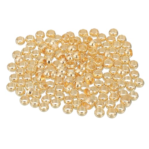 QUARKZMAN 200 Stück Runde Quetschperlen, Quetschperlen Verschluss 4 mm Messing Abstandhalter Lose Perlen Tube Crimp Perlen Abstandsperlen für Schmuckherstellung Basteln, Hellgold von QUARKZMAN
