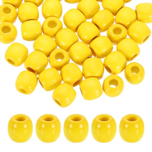 QUARKZMAN 200 Stücke Holzperlen Lose Perlen Bunte Runde Dekorative Pony Perlen Basteltonnen Holzornamente Für Makramee Schmuckherstellung Haarflechten Armbänder Gelb von QUARKZMAN