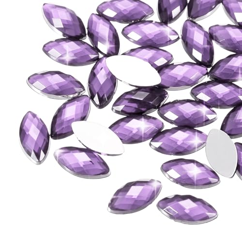 QUARKZMAN 200PCS Acryl Pferdeaugen Steine 6x12mm Flachrückig Künstliche Strasssteine Für DIY Basteln Perlen Hochzeit Party Gesichtsbemalung Schmuckherstellung (Hellviolett) von QUARKZMAN