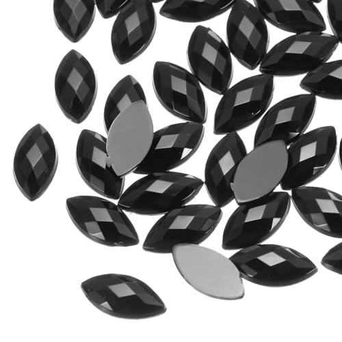 QUARKZMAN 200PCS Acryl Pferdeaugen Strasssteine 6x12mm Flachrückig Künstliche Strasssteine Für DIY Basteln Perlen Hochzeit Party Gesichtsbemalung Schmuckherstellung (Schwarz) von QUARKZMAN