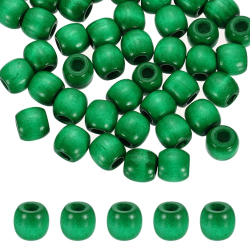 QUARKZMAN 200Stk Holzperlen Lose, Bunte Runde Dekorative Pony Perlen, Bastel Fass Holz Ornamente Für Makramee, Schmuckherstellung, Haarflechten, Armbänder, Grün von QUARKZMAN