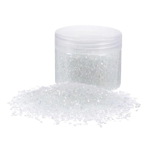 QUARKZMAN 200g Zerkleinertes Glas 1-3mm Glänzende elektroplattierte unregelmäßige Glassplitter für Bastelarbeiten, DIY Harzkunstdekoration, Vasenfüller, Weiß von QUARKZMAN
