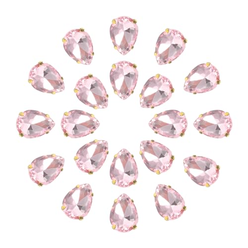 QUARKZMAN 20Stk Tropfenform Aufnähen Strassstein - 18x13mm Flach Rückseite Glas Tropfen Kristall Strass Gold Zinken Setting für Handwerkliche Basteln Schmuck Kleidung Verzierungen (Rosa) von QUARKZMAN