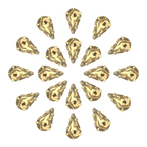 QUARKZMAN 20Stk Tropfenform Aufnähen Strassstein - 8x5mm Flach Rückseite Glas Tropfen Kristall Strass Gold Zinken Setting für Handwerkliche Basteln Schmuck Kleidung Verzierungen (Kaffee) von QUARKZMAN