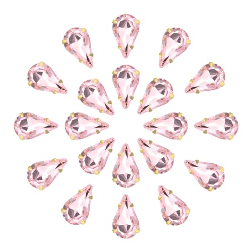 QUARKZMAN 20Stk Tropfenform Sew On Strassstein - 8x5mm Flach Rückseite Glas Tropfen Kristall Strass Gold Zinken Setting für Handwerkliche Basteln Schmuck Kleidung Verzierungen (Rosa) von QUARKZMAN