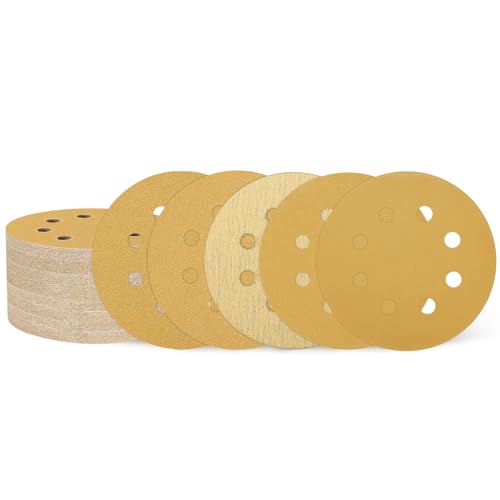 QUARKZMAN 221 Stk. 125mm 5 Zoll Schleifscheiben 8 Loch 60/80/120/180/220/320/400 Körnung Klett-Schleifpapier Zufällige Exzenterschleifer Pads für Holzbearbeitung Automobil Metall, Gold von QUARKZMAN