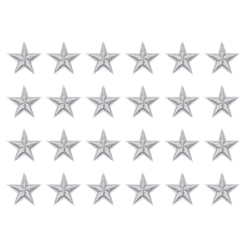 QUARKZMAN 24 Stück 5Star Patches Aufbügelflicken, Silber Nähen Bestickte Patches Applikationen Verzierungen 1.1IN Reparaturflicken für DIY Kleidung Handwerk Rucksack Kleidung Geschenk von QUARKZMAN