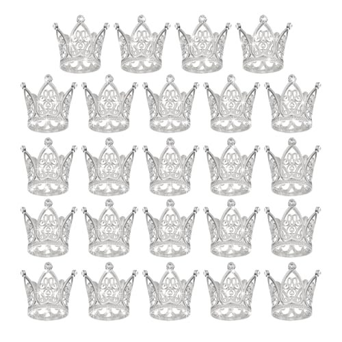 QUARKZMAN 24 Stück Mini Kronen Kuchenaufsätze, Legierung Königin Prinzessin Kleine Silberkrone Tiara Cupcake Herzförmig mit Perlen Strass für Geburtstagskuchen Dekor, Kleine Herzkrone von QUARKZMAN