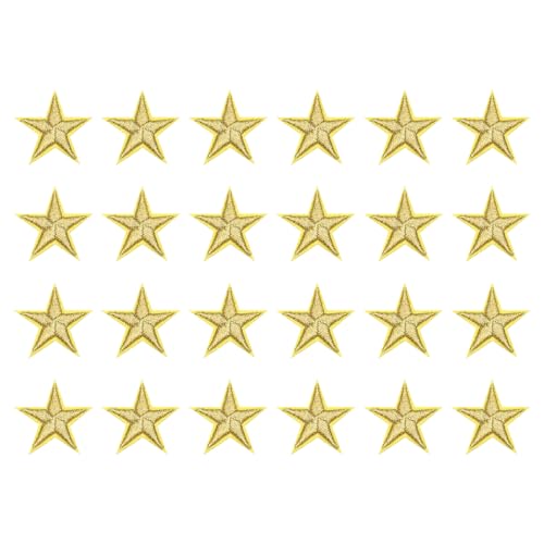 QUARKZMAN 24 Stück Sterne Patches zum Aufbügeln, 2.9cm Flicken zum Aufbügeln,Bestickte Aufnäher zum Bügelflicken für Hut Jacke Jeans Rucksäcke DIY Dekoration(Gold) von QUARKZMAN
