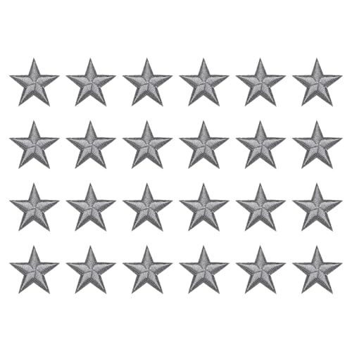 QUARKZMAN 24 Stück Sterne Patches zum Aufbügeln, 2.9cm Flicken zum Aufbügeln,Bestickte Aufnäher zum Bügelflicken für Hut Jacke Jeans Rucksäcke DIY Dekoration(Grau) von QUARKZMAN