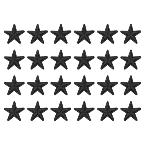 QUARKZMAN 24 Stück Sterne Patches zum Aufbügeln, 3.8cm Flicken zum Aufbügeln,Bestickte Aufnäher zum Bügelflicken für Hut Jacke Jeans Rucksäcke DIY Dekoration(Schwarz) von QUARKZMAN