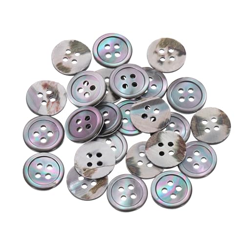 QUARKZMAN 25 Stk. Natürliche Muschelknöpfe, 4-Loch Perlmuttknöpfe 11,5mm Nähknöpfe Nähhandwerk Knöpfe für Hemd Nähen DIY Handwerk Dekoration, Grau von QUARKZMAN
