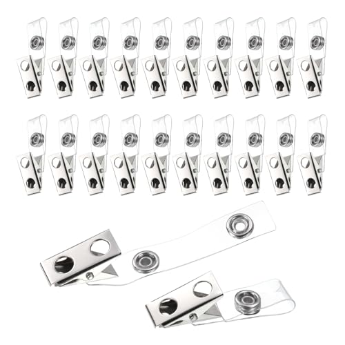 QUARKZMAN 25 Stück Metall Ausweis Klammern mit Durchsichtigen PVC Bändern Doppel Loch ID Ausweis Klammern Namens Tag Klammern Adapter für ID Karten Namens Tags Halter Arbeits Ausweise von QUARKZMAN