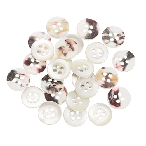 QUARKZMAN 25 Stück Natürliche Muschelknöpfe, 4-Loch Perlmuttknöpfe 10mm Nähknöpfe Nähhandwerk Knöpfe für Hemd Nähen DIY Handwerk Dekoration, Weiß (Breiter Rand) von QUARKZMAN