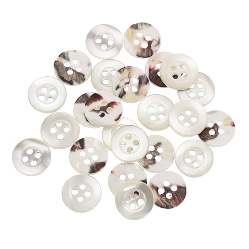 QUARKZMAN 25 Stück Natürliche Muschelknöpfe, 4-Loch Perlmuttknöpfe 11,5 mm Nähknöpfe Nähhandwerk Knöpfe für Hemd Nähen DIY Handwerk Dekoration, Weiß (Breiter Rand) von QUARKZMAN