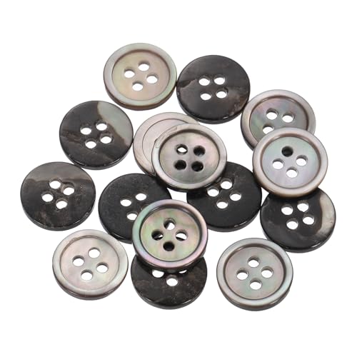 QUARKZMAN 25 Stück Natürliche Muschelknöpfe, 4-Loch Perlmuttknöpfe 11,5mm Nähknöpfe Nähhandwerk Knöpfe für Hemd Nähen DIY Handwerk Dekoration, Schwarz/Silber von QUARKZMAN