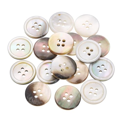 QUARKZMAN 25 Stück Natürliche Muschelknöpfe, 4-Loch Perlmuttknöpfe 15mm Nähknöpfe Nähhandwerk Knöpfe für Hemd Nähen DIY Handwerk Dekoration, Weiß/Braun von QUARKZMAN