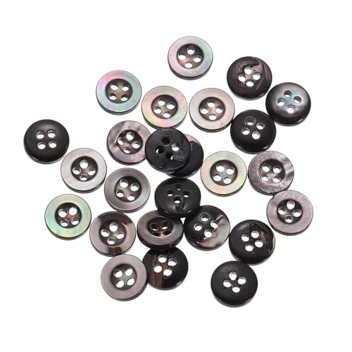QUARKZMAN 25 Stück Natürliche Muschelknöpfe, 4-Loch Perlmuttknöpfe 9mm Nähknöpfe Nähhandwerk Knöpfe für Hemd Nähen DIY Handwerk Dekoration, Schwarz (Breiter Rand) von QUARKZMAN