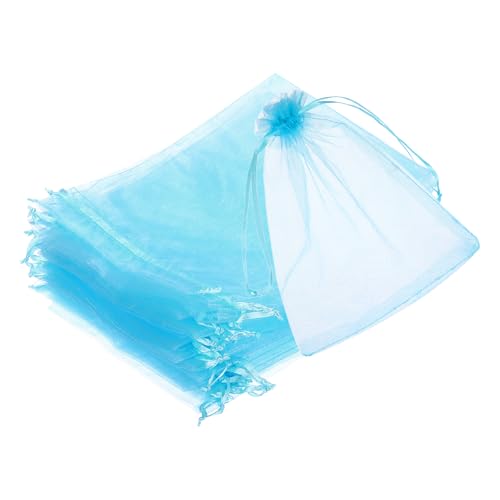 QUARKZMAN 25 Stück Organzasäckchen, 15x20cm Geschenksäckchen Durchsichtige Netzbeutel mit Kordelzug, Organzabeutel für Geschenk Schmuck Hochzeit Party Weihnachten Süßigkeiten, Seeblau von QUARKZMAN