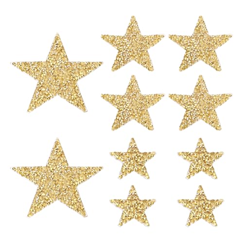 QUARKZMAN 25 Stück Sterne Patches zum Aufbügeln, 2 cm Flicken zum Aufbügeln,Bestickte Aufnäher Bügelflicken für Hut Jacke Jeans Rucksäcke DIY Dekoration(Gold) von QUARKZMAN