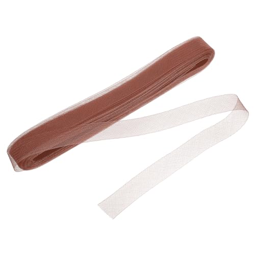 QUARKZMAN 25 Yards 1 Zoll breites Polyester-Rosshaargeflecht, 1 Rolle steifes Rosshaargeflecht zum Nähen von Polyesterstäbchen, für Hochzeitstanzkleider, Hüte, Besatzzubehör, Roter Kaffee von QUARKZMAN