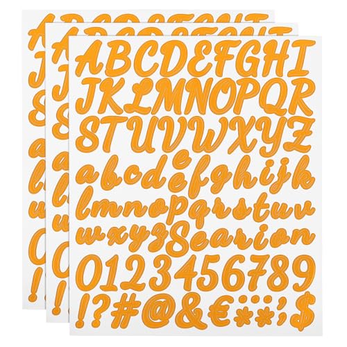 QUARKZMAN 252 Stück 3 Blätter Buchstaben aufkleber, Selbstklebende Nummern Klebebuchstaben Vinyl Wasserdichte für Schriftzug aufkleber Wunschtext Adressnummer DIY Scrapbooking,Orange von QUARKZMAN