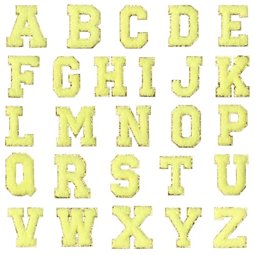 QUARKZMAN 26 Stück Buchstaben Aufkleber, Patches zum Aufbügeln, A-Z Alphabet Buchstaben Zum Aufbügeln Selbstklebende Patches Sticker für DIY Jeans Rucksäcke Kleidung Taschen, Gelb von QUARKZMAN