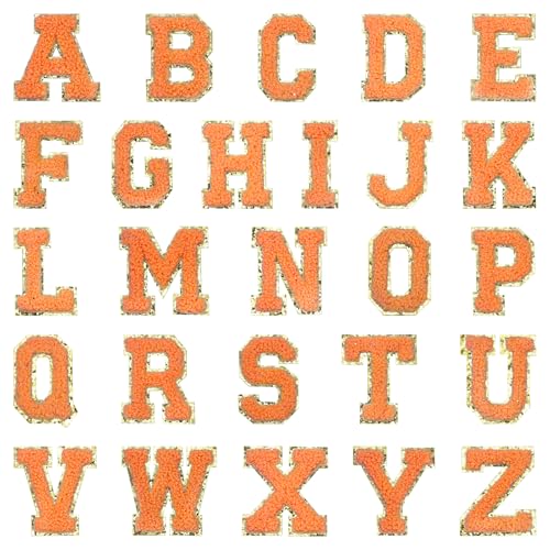 QUARKZMAN 26 Stück Buchstaben Aufkleber, Patches zum Aufbügeln, A-Z Alphabet Buchstaben Zum Aufbügeln Selbstklebende Patches Sticker für DIY Jeans Rucksäcke Kleidung Taschen, Orange von QUARKZMAN