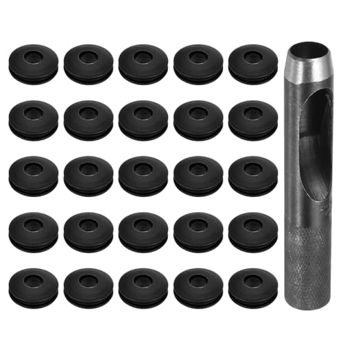 QUARKZMAN 26 Stück Ösen Werkzeug Kit, Ösen Set 12mm Rundlocheisen Ösenzange Kunststoffösen Kunststoff Ösen Scheiben Rostfrei für LKW Abdeckplane Textil Poolplane Zelte Sonnensegel, Schwarz von QUARKZMAN