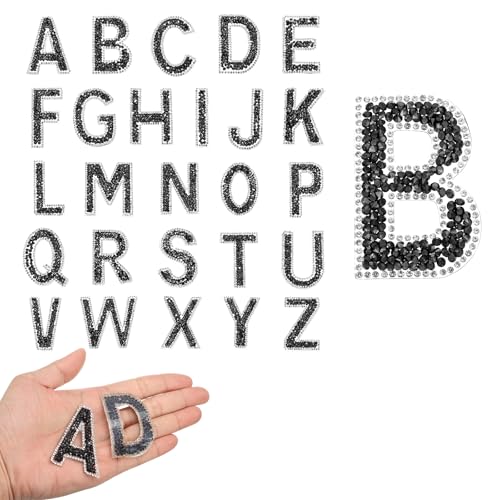 QUARKZMAN 26 Stück Strass-Bügelbuchstaben, A-Z Selbstklebende Glitzernde Strass-Alphabet-Buchstaben-Aufkleber-Applikationen für DIY-Jacken, Hüte, Kleidung, Rucksäcke, Schwarz QUARKZMAN 26 Stück Strass-Bügelbuchstaben, A-Z Selbstklebende Glitzernde Strass-Alphabet-Buchstaben-Aufkleber-Applikationen für DIY-Jacken, Hüte, Kleidung, Rucksäcke, Schwarz von QUARKZMAN