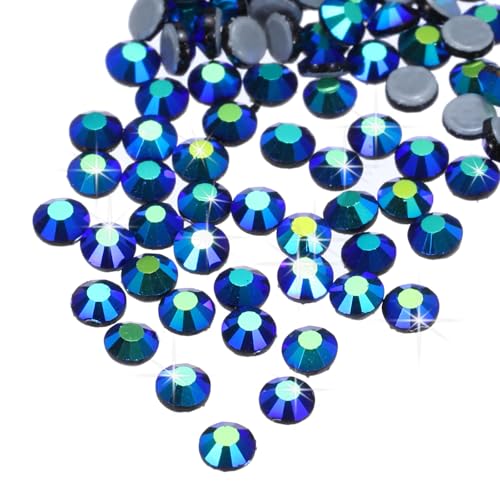 QUARKZMAN 288 Stk Hotfix Strasssteine Flachrücken Kristallglas-Edelsteine für Basteln Kleidung DIY Dekoration (SS30 6,6 mm, Marineblau) von QUARKZMAN