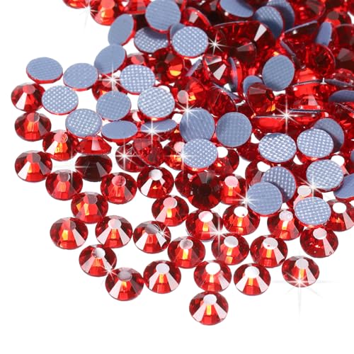 QUARKZMAN 288 Stk Hotfix Strasssteine Flatback Kristallglassteine für Bastelarbeiten Kleidung DIY Dekoration (SS30 6,6 mm, Helles Rot) von QUARKZMAN