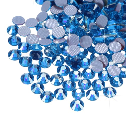 QUARKZMAN 2880 Stück Hotfix Strasssteine Flachrückseite Kristallglas Edelsteine für Basteln Kleidung DIY Dekoration (SS10 2,9 mm, Blau) von QUARKZMAN