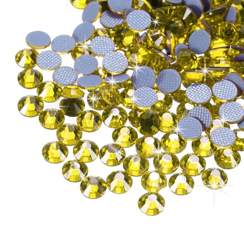 QUARKZMAN 2880 Stück Hotfix Strasssteine Flachrückseite Kristallglas Edelsteine für Basteln Kleidung DIY Dekoration (SS10 2,9 mm, Gelb) von QUARKZMAN