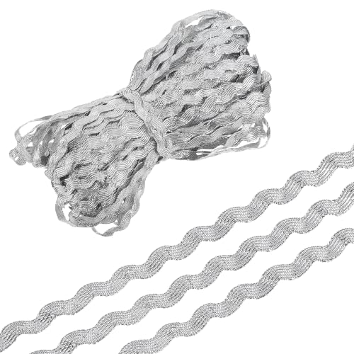 QUARKZMAN 29,5 Yard Silber Rick Rack Trim 5mm Wellenbiegung Fransenband Spitzenband RIC Rac Trim Polypropylen Stoffband Spitzenband für Nähen DIY Basteln Kleidung Geschenkverpackung von QUARKZMAN