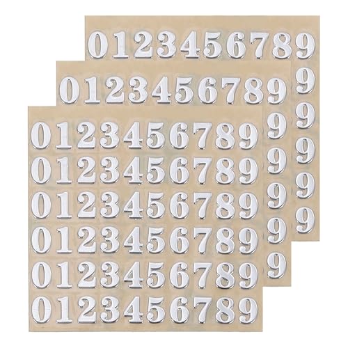 QUARKZMAN 3 Blätter 3mm/0,12 Zoll Mini Nummernaufkleber, 3D Legierung Selbstklebende 0-9 Nummernaufkleber für Basteln Scrapbooking Grußkarten Dekorationen, Silber von QUARKZMAN
