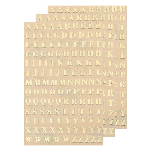 QUARKZMAN 3 Blätter 3mm Buchstabenaufkleber A-Z, Selbstklebende Großbuchstaben Klebebuchstaben Vinyl Wasserdichte für Schriftzüge, Wunschtexte, Adressnummern, DIY & Scrapbooking,Gold von QUARKZMAN