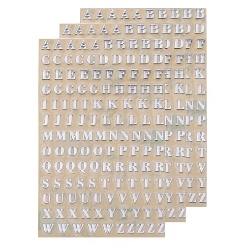 QUARKZMAN 3 Blätter 3mm Buchstabenaufkleber A-Z, Selbstklebende Großbuchstaben Klebebuchstaben Vinyl Wasserdichte für Schriftzüge, Wunschtexte, Adressnummern, DIY & Scrapbooking,Silber von QUARKZMAN