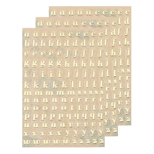 QUARKZMAN 3 Blätter 3mm Buchstabenaufkleber a-z, Selbstklebende Kleinbuchstaben Klebebuchstaben Vinyl Wasserdichte für Schriftzüge, Wunschtexte, Adressnummern, DIY & Scrapbooking,Gold von QUARKZMAN