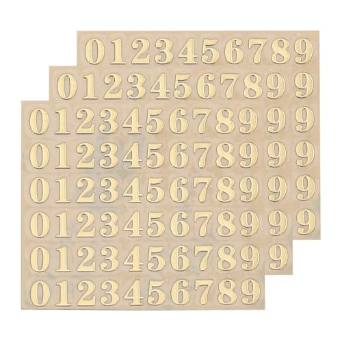 QUARKZMAN 3 Blätter 3mm Zahlenaufkleber 0–9, Selbstklebende Ziffernaufkleber Klebebuchstaben Zahlen Vinyl Wasserdichte für Schriftzüge, Wunschtexte, Adressnummern, DIY & Scrapbooking,Gold von QUARKZMAN