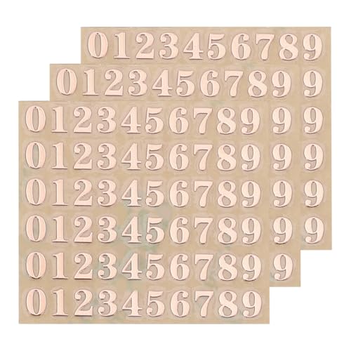 QUARKZMAN 3 Blätter 3mm Zahlenaufkleber 0–9, Selbstklebende Ziffernaufkleber Klebebuchstaben Zahlen Vinyl Wasserdichte für Schriftzüge, Wunschtexte, Adressnummern,DIY & Scrapbooking,Roségold von QUARKZMAN