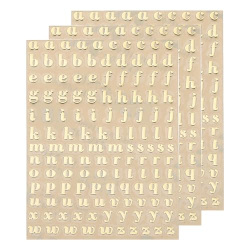 QUARKZMAN 3 Blätter 4,5 mm Buchstabenaufkleber a-z, Selbstklebende Kleinbuchstaben Klebebuchstaben Vinyl Wasserdichte für Schriftzüge, Wunschtexte, Adressnummern, DIY & Scrapbooking,Gold von QUARKZMAN