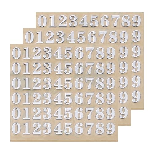 QUARKZMAN 3 Blätter 4,5 mm Zahlenaufkleber 0–9, Selbstklebende Ziffernaufkleber Klebebuchstaben Vinyl Wasserdichte für Schriftzüge, Wunschtexte, Adressnummern, DIY & Scrapbooking,Silber von QUARKZMAN