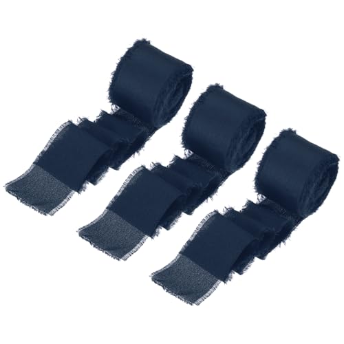 QUARKZMAN 3 Rollen Seiden Satin Band, 1,5 Zoll 10 Yards Chiffon Band Stoffband Handgemachtes Blumenfransenband für Geschenkverpackungen Basteln Blumenstrauß, Dunkelblau von QUARKZMAN