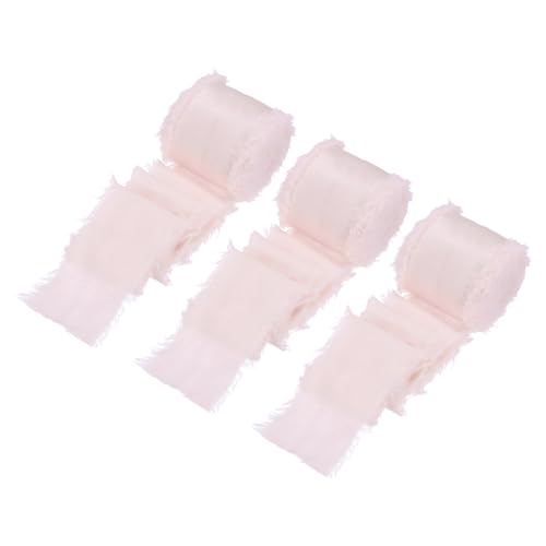 QUARKZMAN 3 Rollen Seiden Satin Band, 1,5 Zoll 7 Yards Chiffon Band Stoffband Handgemachtes Blumenfransenband für Geschenkverpackung Basteln Blumenstrauß, Hellrosa von QUARKZMAN