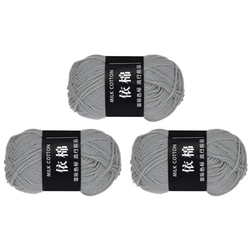 QUARKZMAN 3 Strang Baumwollgarn, 60% Baumwolle, 40% Acrylgarn Häkelgarn, Deckengarn zum Häkeln Jeder von 138g/4,87oz (Pro Strang 80m/87,5 Yard) /Grau von QUARKZMAN